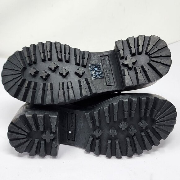 Karl Lagerfeld Women’s 5.5M Breck Black Studded Leather Moto Booties Chunky Heel - Picture 5 of 11